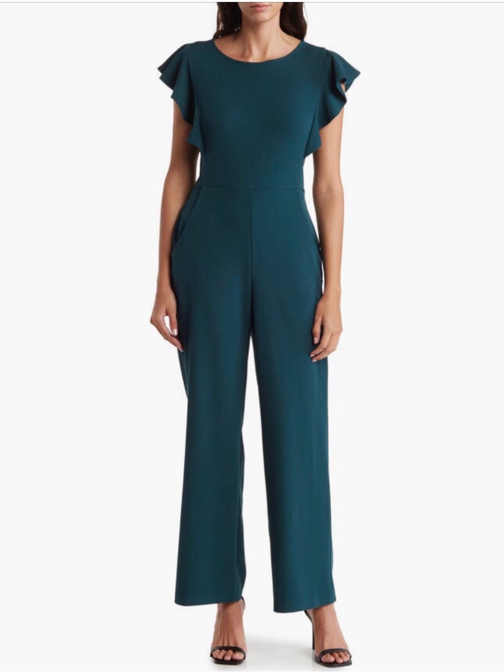 bebe denim blue  Flutter-Sleeve Wide-Leg Jumpsuit